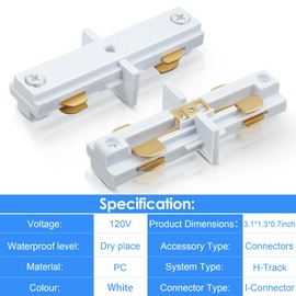Enhon 2 Pack H Track Dead End I Connector Compatible with WAC Lighting H Track Systems, 3 Wire 1 Track Lighting Kit for H Track System Track Lighting Accessories, LED Lights Connector (White)