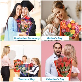 Mother's Day Greeting Card Paper Pop Up Cards Flower Bouquets 12 inch Greeting Card 3D Pop Up Flower Bouquet Life Forever Flower & Envelope for Wife Birthday,Valentines, Anniversary((Big Carnation 9)