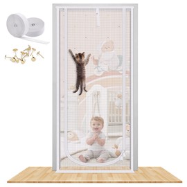 Reinforced Cat Screen Door, 32”X82” Heavy Duty Pets Proof Screen Door with Bilateral Zipper, Prevent Dogs Cats Running Out from Home, Bedroom, Living Room, Kitchen Patio Door