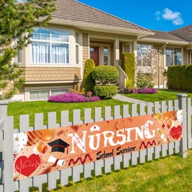 Banner grande de supervivientes de la escuela de enfermería, BSN/RN Banner de patio, decoración de fiesta de graduación de enfermera, felicitaciones, enfermera, graduación 2023, al aire última intervensión, interior (10 x 1 pies)
