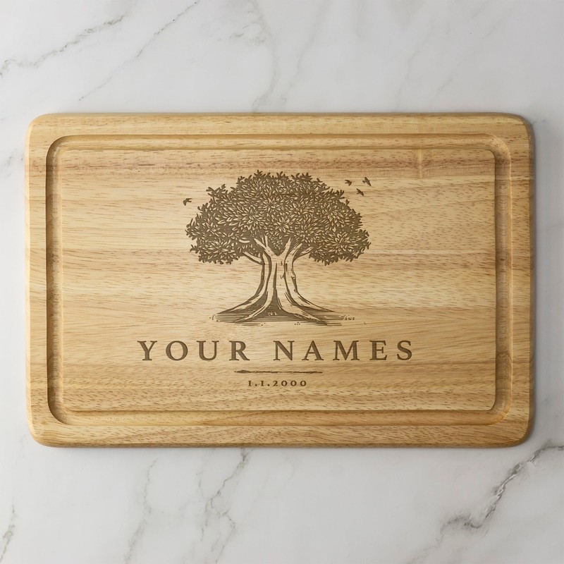 Couples Names Engraved Wooden Chopping Board Family Tree Cheese Board