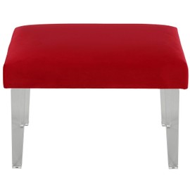 Cortesi Home Whitecrest Bench Ottoman with Clear Acrylic Legs 24" Wide Red Velvet