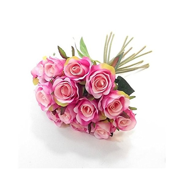FS 25cm Artificial Pink Mini Rose Rosebud Bundle Posy with