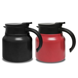 2 PCS Thermal Coffee Carafe, 27oz Stainless Steel Thermo for Hot Liquids Cold Drinks Double Wall Vacuum Insulated Coffee Thermo Teapot Beverage Server Dispenser for Water Milke Tea Coffee, Black Red