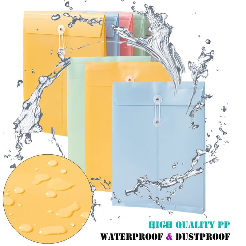 Plastic Envelope File Folder with Button String Tie Closure, 10