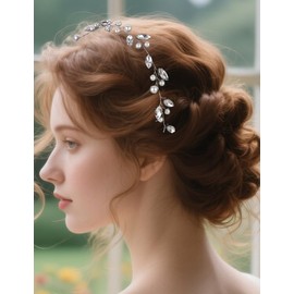 Lenjicons Sparkling Rhinestone Pearls Vine Handmade Rhinestone Hairpeice Silver Wedding Hair Accessories Bridal Hair Vine for Wedding Women