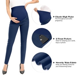 fitglam Women's Maternity Pants for Work Pregnancy Pants Office Over The Belly Stretch Skinny Leg Pants with Pockets
