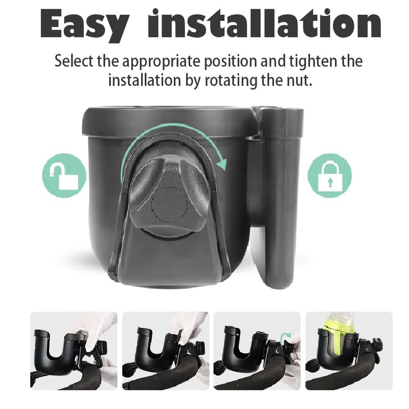 HoneTeek Stroller Cup Holder with Phone Holder, 2-in-1 Universal Cup