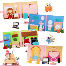 Montessori Felt Busy Book Toddlers Quite Book Preschool Early Learning Educational Travel Toys for Kids Age 3 4 5 6 Years Autism Sensory Cloth Book Daily House Activity Story Book Girls Gift