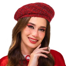 Woeoe Christmas Beret Hat Red French Knit Beret Cap Winter Warm Acrylic Beanie Cap Headwear for Women and Girls