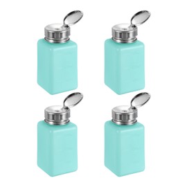 HARFINGTON 4PCS 180ML(6oz) Push Down Alcohol Dispenser Pump Liquid Press Empty Bottles Refillable Container for Cleanser Nail Polish Remover, Green
