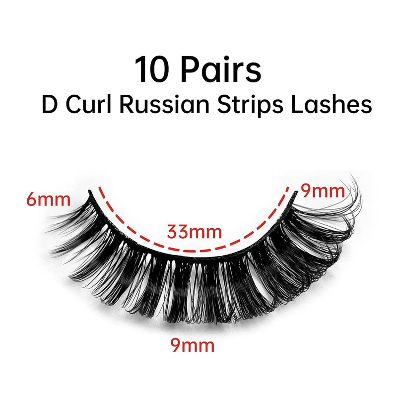 Eyelashes Russian Strip Lashes Natural Fluffy Wispy D Curly Effect