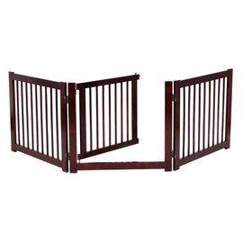 Giantex Freestanding Pet Gate with Door, 24inch 3 Panels Wood Dog Gate with Walk Through Door, Expands Up to 81.5" Wide, Foldable Pet Safety Puppy Fence for House Doorway Stairs