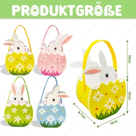 BOYATONG 4 x Easter Nest with Rabbit - Easter Basket for Filling Made of Felt - Easter Basket with Handle for Children - Easter Bags for Filling for Egg Hunting & Decoration, Colourful