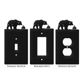SWEN Products Bear Wildlife Wall Plate Cover (Single Outlet, Black)