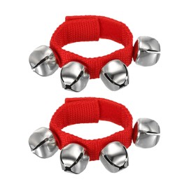 PATIKIL 2pcs Wrist Bells, Jingle Bells Ankle Bells Wrist Bells Bracelet Percussion Instruments Musical Rhythm Band 4 Silver Bells for Party Christmas, Red