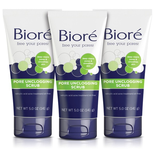 Bioré Pore Unclogging Scrub, Removes Excess Dirt and Oils, Face Scrub, with Salicylic Acid, Oil Free, 5 Ounces (Pack of 3)