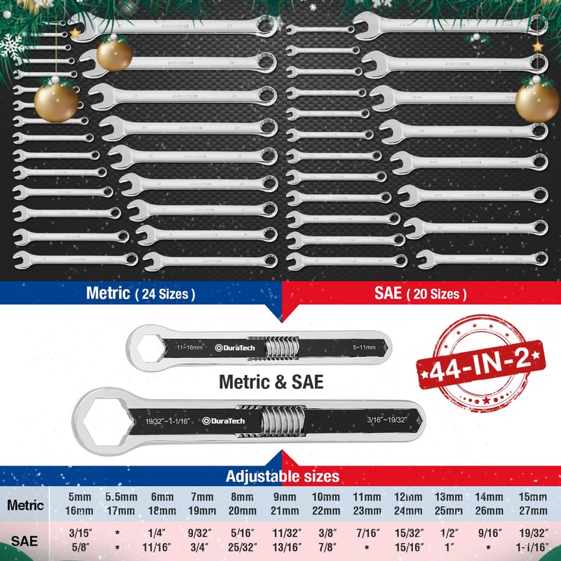 DURATECH Universal Wrench Set, Adjustable Wrench Set, SAE & Metric,