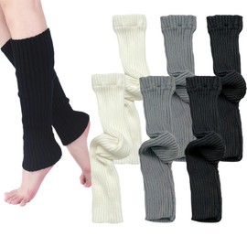 KGDUYC Leg Warmers for Women Leg Warmers Women's Leg Warmers, Short Button Leg Warmers, Winter Knitted Leg Warmers, Boot Covers for Students, Girls (3 Pairs, Black, White and Grey)