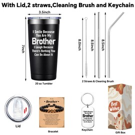 Grifarny Brother Gifts from Sister - Christmas, Fathers Day, Birthday Gifts for Brothers - I Smile Because You are My Brother Tumbler Cup 20oz