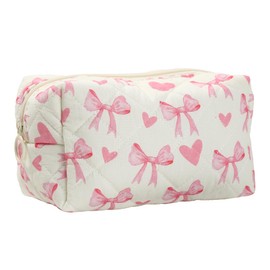 Bow Pencil Case - Adorable Preppy Pink Bow and Heart Pencil Case, Coquette Makeup, Student Stationery Organizer, Y2k Organizer Makeup Bag for Girls Women, Prefect for Stationery Toiletries Travel