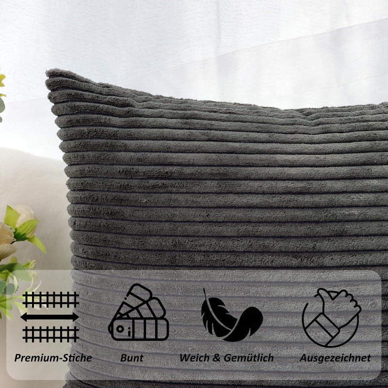 CALIYO Cushion Cover Corduroy Plain Set of 2 Cushion Covers
