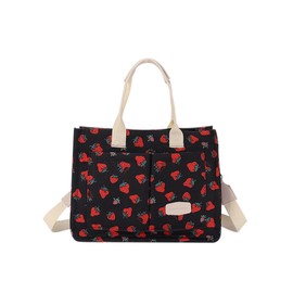 mcuvaec Cherry Tote Bag for Women Canvas Patched Purse Cute Shoulder Bag Multi-Pocket Satchel Handbag for work travel (strawberry black)