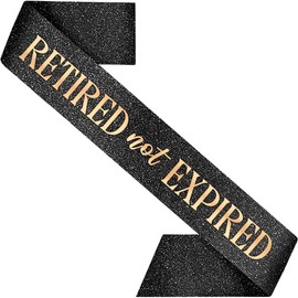 PartyForever Retirment Party Sash Retired Not Expired Decorations for Her Made of Black Glitter Fabric with Rose Gold Letters for Women or Men