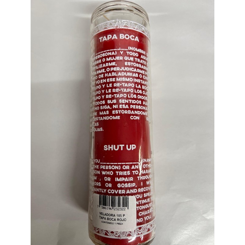 Shut Up (Tapa Boca) 1 Color Unscented Red Pillar Candle