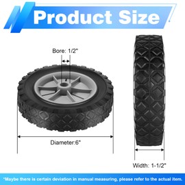 ZHIYUE TIRE 6 inch Heavy-Duty Rubber Wheels 2-Pack w/1/2 Bore, 1-1/2 Wide, 100LB Capacity - Fits Oregon 72-106, Craftsman, MTD, Radio Flyer, BBQ Carts（Gray）