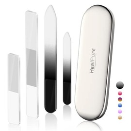 Glass Nail File and Nail Shiner, 4PC Crystal Nail File and Nano Glass Nail Buffer, Premium Set with Case, Professional Manicure Tool Fingernail Czech 