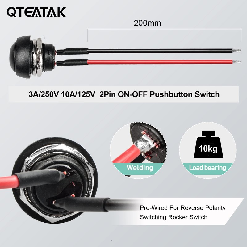 QTEATAK 1/2"(12mm) Pre-Wired Mounting Hole On/Off Mini Round Waterproof Momentary