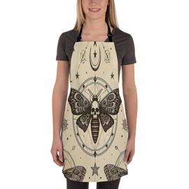 Moslion Mystical Butterfly Apron for Women Men Moth Dead Head Moon Wings Yellow Adjustable Kitchen Chef Apron for Cooking Baking BBQ Chef 27x31 Inch