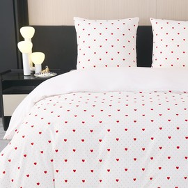 Nesture Bed Linen 135 x 200 cm Girls White Red Hearts Children's Bedding Sets Microfibre Duvet Cover 135 x 200 cm 2-Piece Non-Iron & Soft - 1 Reversible Bed Linen and 1 Pillowcase 80 x 80 cm with Zip