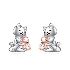 YONFQE Cat Earrings Sterling Silver Stud Animal Jewelry Birthday Gifts for Women Girls