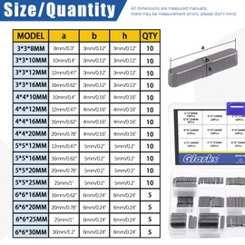 Glarks 140Pcs 16 Sizes Key Stock Keystock Assortment Kit, 8mm 10mm 12mm 16mm 20mm 25mm 30mm Smooth Round Ended Feather Key Parallel Drive Shaft Keys Set