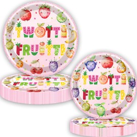 80 Pcs Twotti Frutti Birthday Decorations Summer Fruit Two Years Old Disposable Paper Dinner Plates Napkins Forks Dinnerware for Luau Fruit Theme 2nd Birthday Party Decorations Supplies