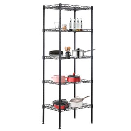 BestOffice 5 Tier Garage Shelving Heavy Duty Metal Shelves 17”D x 12”W x 48”H Easy Assemble Storage Shelves NSF Certified Wire Shelving with Leveling Feet for Garage Home Office, Black