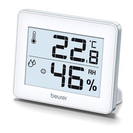 Beurer HM 16 Thermo-Hygrometer, Raumklimakontrolle mittels Temperaturanzeige und Luftfeuchtigkeit, Smiley-Anzeige, Silber, 99 x 81 x 11 mm | 1er Pack