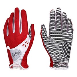 PGM Women's Golf Gloves - Improved Grip System - Comfortable Breathable Gloves - Red - M