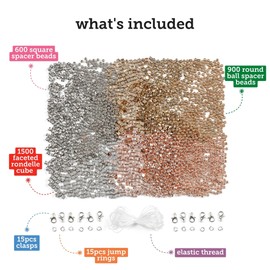 Incraftables 3000pcs Spacer Beads for Bracelets Making (Gold, Silver & Rose Gold). Best Rondelle Spacer Beads for Jewelry Making Kit. Bulk Assorted Round Ball, Cube, Crystal Bead Set for DIY Crafts