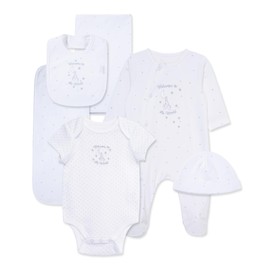 Little Me Clothes for Baby Layette Gift Set - Footie and Cap, Onesie, 3-Piece Bib and Burp Set, Swaddling Blanket, Baby Shower Gifts - White Welcome Clothes for World, Newborn