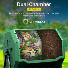 Epetlover 43 Gallon Composting Bin Dual Rotating Chamber Compost Tumbler, Outdoor Waste Bin with Steel Frame for Garden Yard, Green