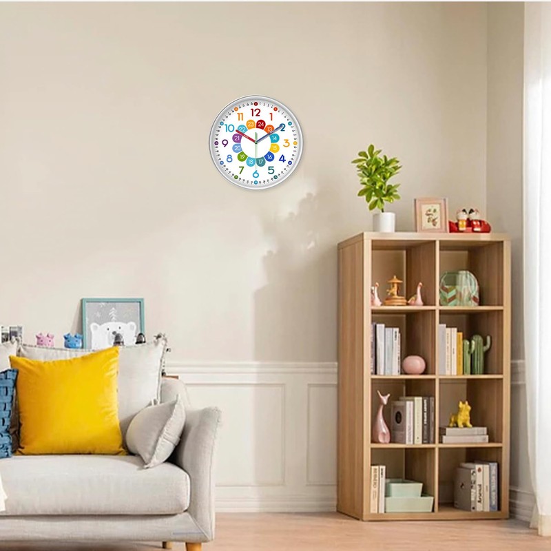 XFM Kids Wall Clock12 Inch Silent Non Ticking Kids Teaching