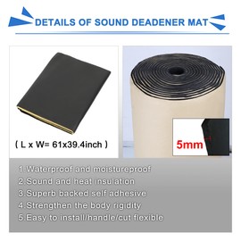 uxcell 197mil 16.7sqft Car Cell Foam 5mm Sound Proofing Insulation Deadener Mat High Density Foam Heat Sound Deadening Mat 61x39.4inch