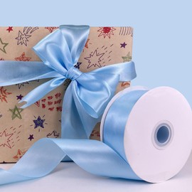 UOUYOO 1 1/2 Inch Sky Blue Satin Ribbon 50 Yards Fabric Ribbons Roll for Gift Wrapping Flower Bouquet Bows Bouquet Bridal Bouquets Wedding Invitations
