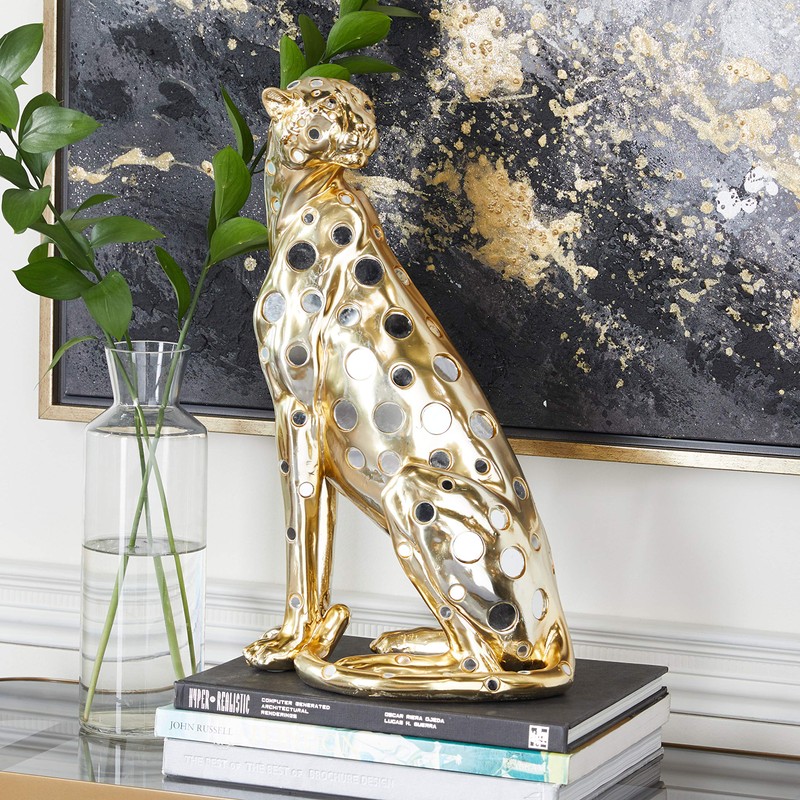 Deco 79 Polystone Leopard Sculpture, 7" x 9" x 16",
