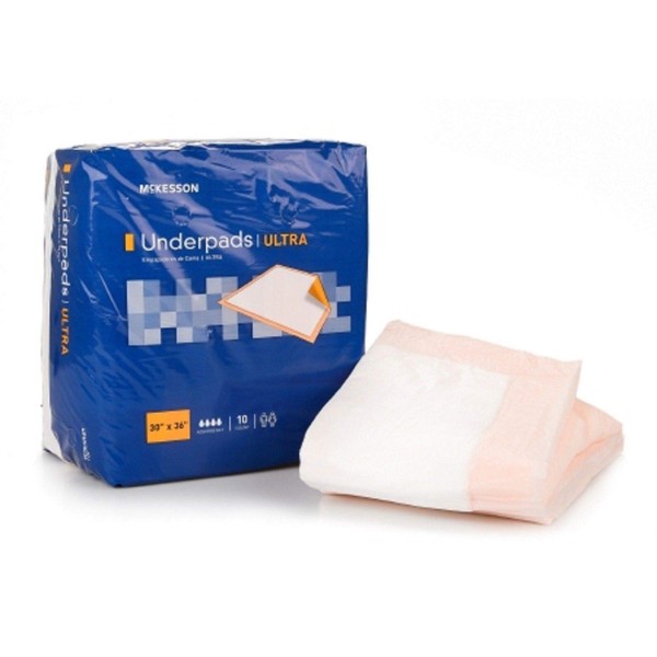 Underpad Ultra 30 X 36 Inch Heavy Absorbency, Disposable, McKesson - Pack of 10
