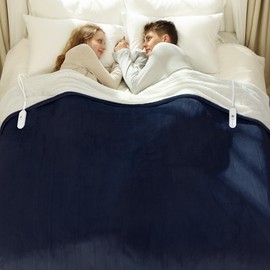 VELLUBAM Queen Size Heated Blanket 84" x 90" - Flannel Sherpa Electric Blanket Queen with Dual Control, 5 Heating Levels & 10 Hours Auto Off, Heating Blanket with Overheat Protection for Home (Navy)