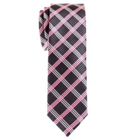 (リトリーズ) RETREEZ エレガント ビンテージ タータンチェック 織布 マイクロファイバー スキニー ネクタイ - ダークグレー